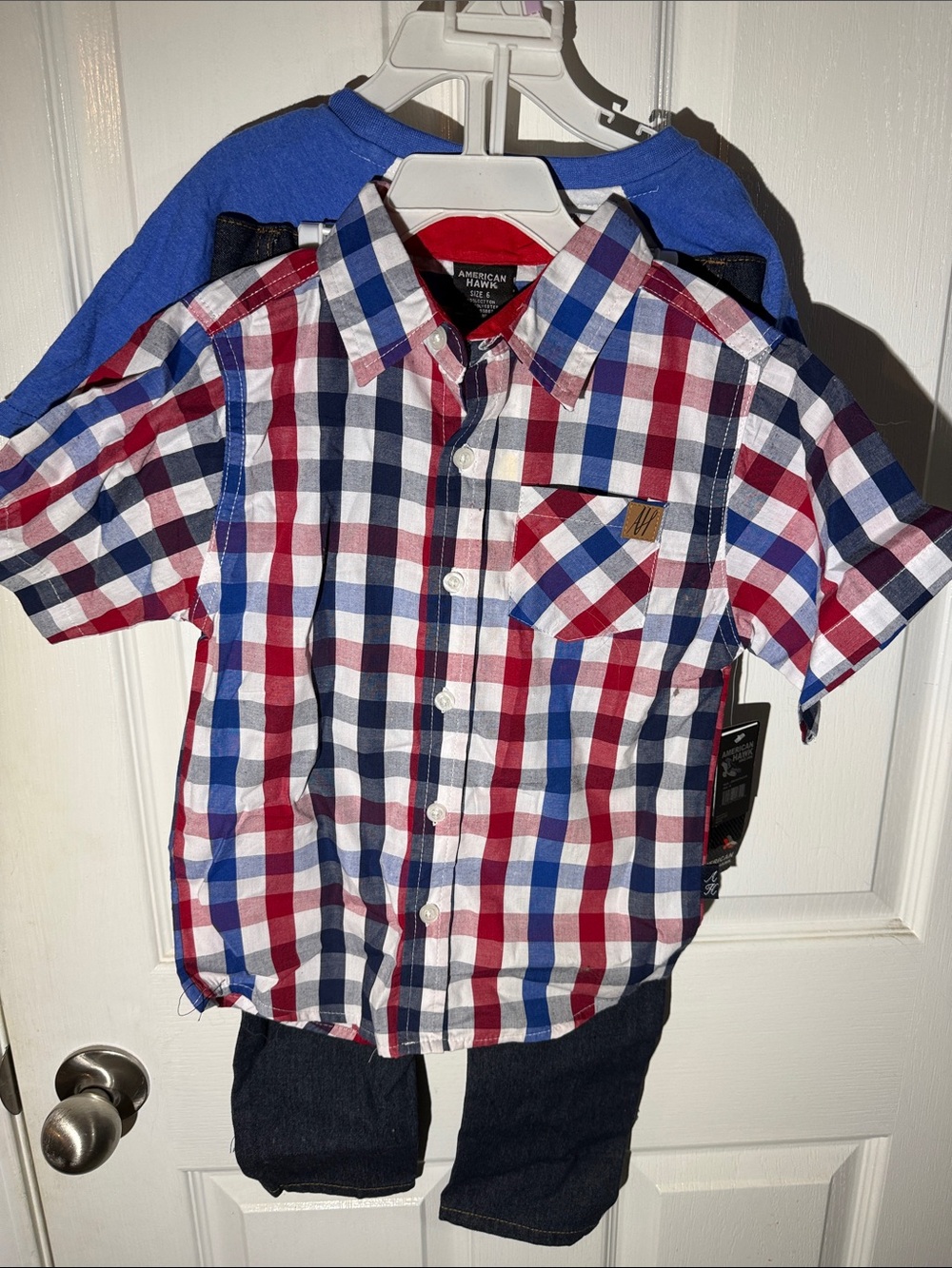 American Hawk Boys' Red, White & Blue Plaid Short-Sleeve Button-Down Shirt